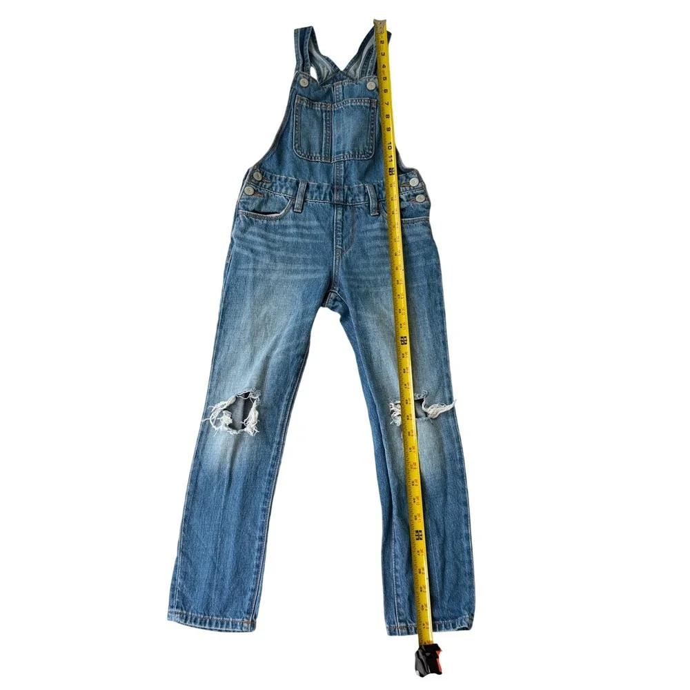 Old Navy Girls Distressed Denim Overalls Medium Wash Ripped Knee Size M 8